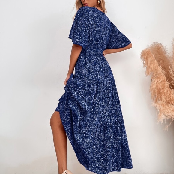 Boho Blue Butterfly Sleeve Ruffle Maxi Dress - Picture 3 of 10
